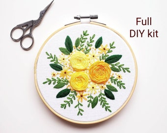 Yellow rose embroidery kit, diy kit for adult, beginner embroidery kit, cross stitch kit, mothers day gift, birthday gift for best friend