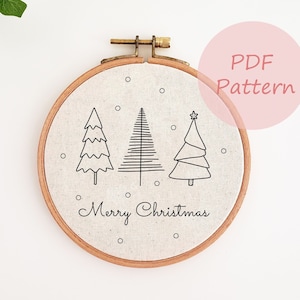 Christmas tree embroidery pattern, Merry Christmas embroidery PDF pattern, winter hand embroidery design, embroidery template, beginner easy