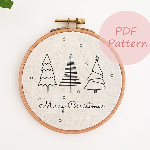 Christmas tree embroidery pattern, Merry Christmas embroidery PDF pattern, winter hand embroidery design, embroidery template, beginner easy