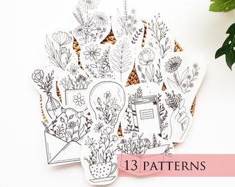 Wildflower embroidery pattern, stick and stitch, stick on embroidery pattern, peel and stick, embroidery kit, flower embroidery patch, DIY