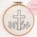 Christian Cross Embroidery Pattern, Floral Cross Hand Embroidery Design ...