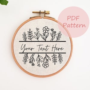 Custom name embroidery pattern, personalized wedding ornament, couple ornament PDF pattern, flower hand embroidery pattern, DIY wall decor