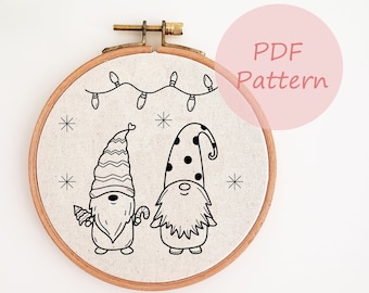 Christmas gnome embroidery pattern, gnome ornament embroidery design, printable pattern, hand embroidery, PDF pattern, christmas wall decor
