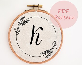 Alphabet with floral wreath embroidery pattern, 26 letter hand embroidery design, embroidery PDF pattern, nursery wall decor, DIY baby gift