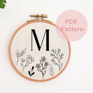 Alphabet wildflowers hand embroidery pattern, 26 letter embroidery PDF, monogram embroidery design, nursery wall decor, DIY birthday gift