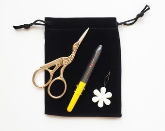 Seam ripper kit, embroidery scissors, embroidery accessory, thread ripper, stork scissors, needle threader, birthday gift for best friend