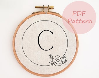 26 letter hand embroidery design, Monogram embroidery pattern, Floral embroidery PDF, nursery wall art, DIY gift, beginner needlepoint