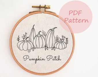 Pumpkin patch embroidery pattern, fall embroidery pattern, hand embroidery design, embroidery on sweatshirt, farmhouse fall embroidery, DIY