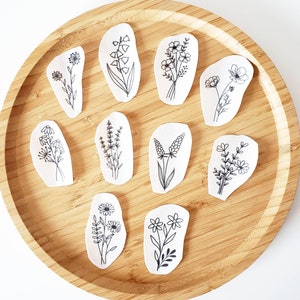 Mini Floral Stick and Stitch Embroidery Pattern, Wildflower Peel and Stick Transfer Patches, Hand Embroidery Stickers for Clothes, Washaway