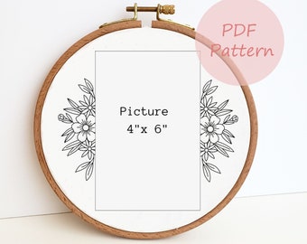 Floral Photo Frame Embroidery Pattern: Beginner Needlepoint (Digital PDF Pattern)