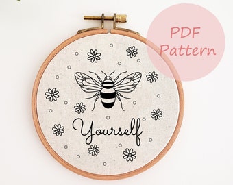 Wzór do haftu „Bee Yourself”: Kwiatowa sztuka DIY (wzór PDF)