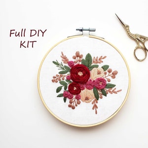 Rose embroidery kit, floral embroidery kit, needlepoint kit, beginner embroidery kit, craft kit for adults, thanksgiving gift for her, DIY
