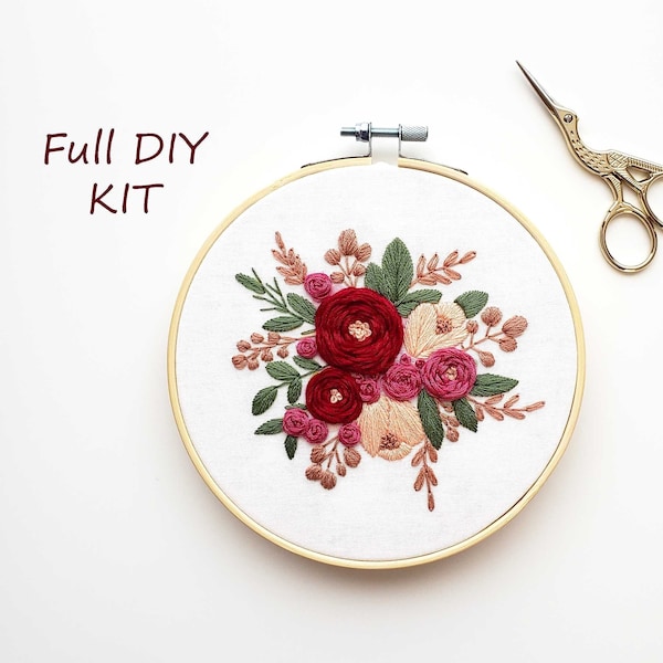 Kit de broderie de roses, kit de broderie florale, kit de broderie, kit de broderie pour débutant, kit de création manuelle pour adultes, cadeau de Thanksgiving pour elle, DIY