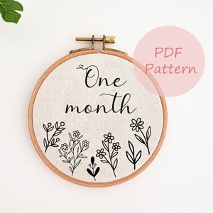 Diseño de bordado a mano de hitos mensuales, patrón de bordado de hitos de bebé, patrón PDF de bordado floral, bordado de guardería, bebé DIY