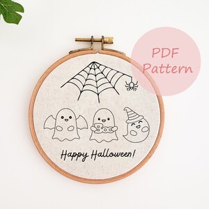 Halloween PDF pattern, spider web, ghost boo embroidery pattern, hand embroidery design, halloween home decor, embroidery hoop art, fall DIY