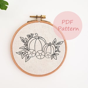 Pumpkin embroidery pattern, printable embroidery pattern, hand embroidery design, PDF pattern, digital download, fall, autumn home decor