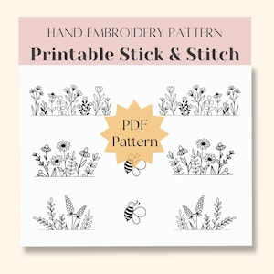 Printable stick and stitch, flower pair for canvas sneaker, PDF hand embroidery design, embroidery pattern on shoes, DIY handmade gift