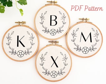 Initial Christmas ornament embroidery pattern, 26 alphabet ornament PDF pattern, DIY holiday decor, holiday ornament, hand embroidery design