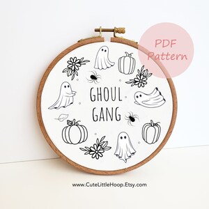 Motif de broderie de gangs de goules, motif PDF effrayant de broderie d&#39;Halloween, motif de broderie à la main chauve-souris araignée, motif pour débutant, décoration d&#39;automne