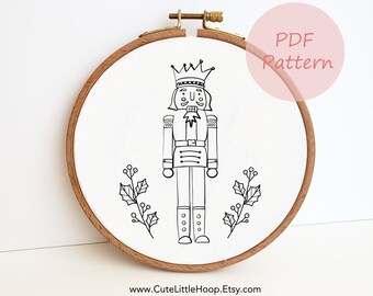 Nutcracker Christmas embroidery pattern, Christmas ornament hand embroidery design, handmade gift, home decor, DIY winter craft, beginner