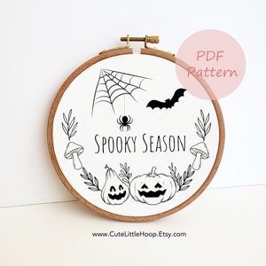 Spooky Season embroidery pattern, Halloween embroidery PDF pattern, spider bat hand embroidery design, beginner pattern, autumn home decor