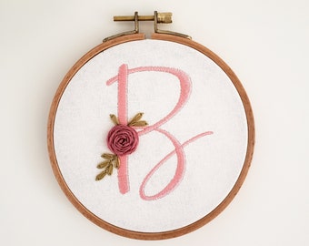 Letter B embroidery hoop art, boho nursery girl wall decor, baby shower gift, baby name gift, boho room decor girl, new born initial sign