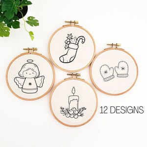 12 Christmas ornament PDF embroidery bundle, winter embroidery pattern, hand embroidery design, Christmas tree decor, deck the halls, DIY