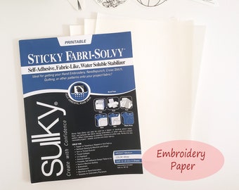 Stick and stitch embroidery paper, Sulky stabilizer, stick and stitch paper, printable, water soluble paper, pattern transfer paper, sticker