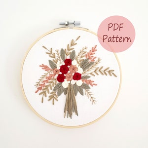 Wedding embroidery pattern, wedding bouquet, hand embroidery PDF, floral embroidery pattern, rose cross stitch pattern, simple embroidery image 1