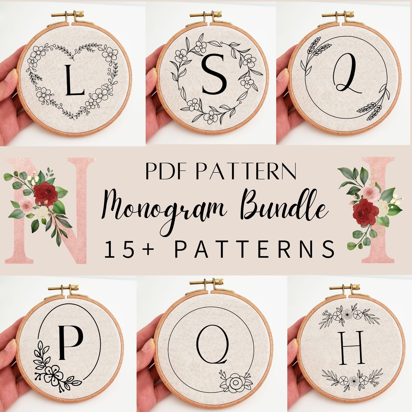 Monogram Embroidery Pattern Bundle, Alphabet Embroidery Pattern Bundle ...