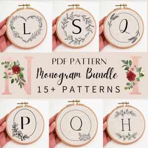Monogram embroidery pattern bundle, Alphabet embroidery pattern bundle, initial PDF patterns, hand embroidery design, DIY project, baby name