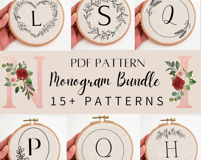 Pattern Initials Monogram Monogram Embroidery Pattern Bundle, Alphabet Embroidery Pattern Bundle ...