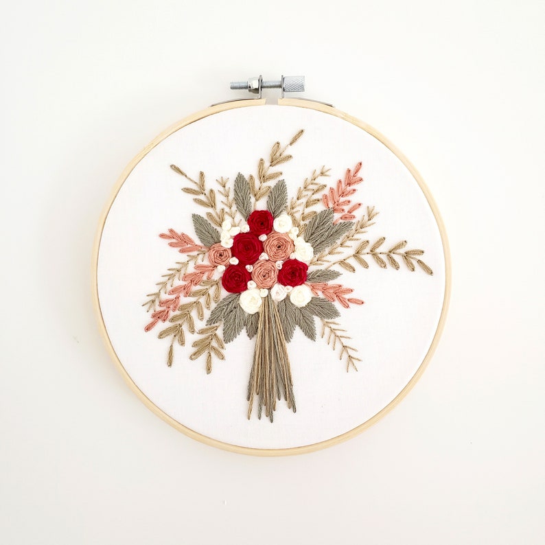 Wedding embroidery pattern, wedding bouquet, hand embroidery PDF, floral embroidery pattern, rose cross stitch pattern, simple embroidery image 5