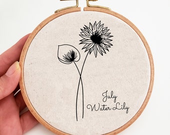 睡蓮の刺繍パターン：7月の誕生花DIY（PDFパターン） - Etsy 日本