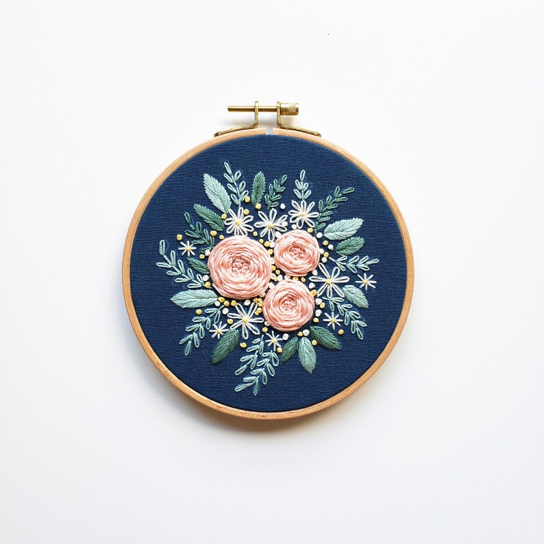 Pink rose embroidery pattern, embroidery pattern, floral embroidery pattern, embroidery PDF, hand embroidery, DIY kit, pdf pattern, hand image 3