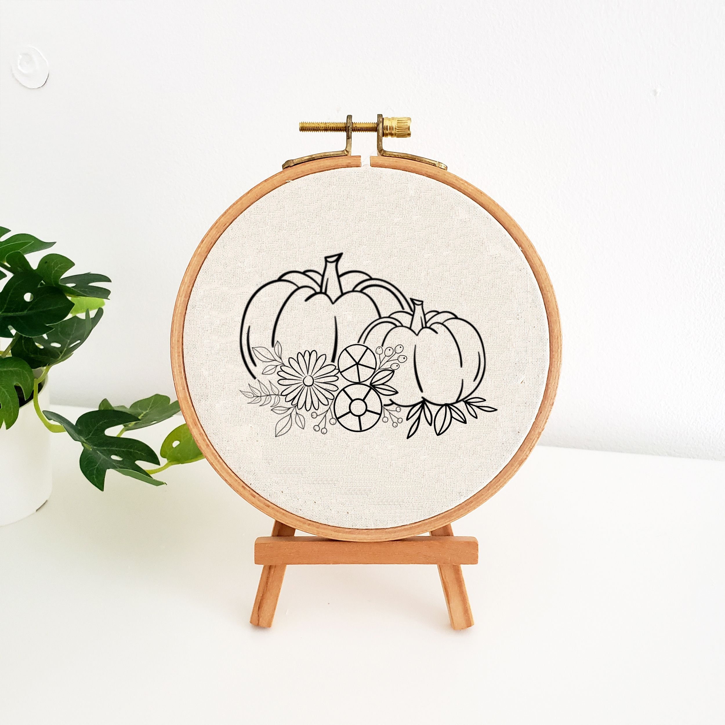 Fall Pumpkin Flower Embroidery Pattern, Printable Embroidery Pattern ...