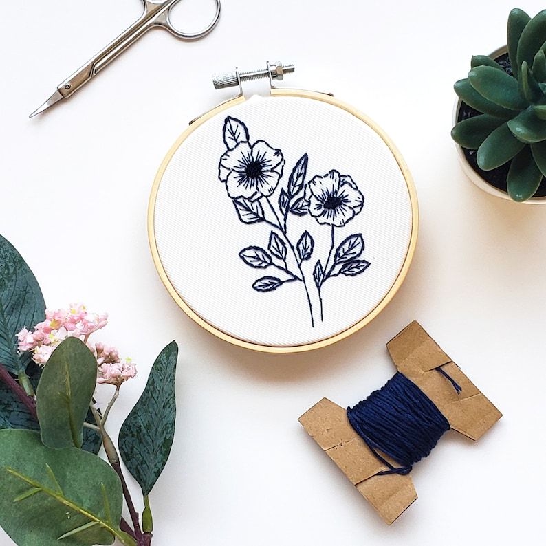monochrome embroidery mothers day gifts from daughter Monochrome cross stitch modern embroidery nature minimalist decor