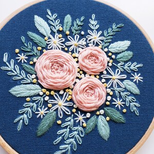 Pink rose embroidery pattern, embroidery pattern, floral embroidery pattern, embroidery PDF, hand embroidery, DIY kit, pdf pattern, hand image 4