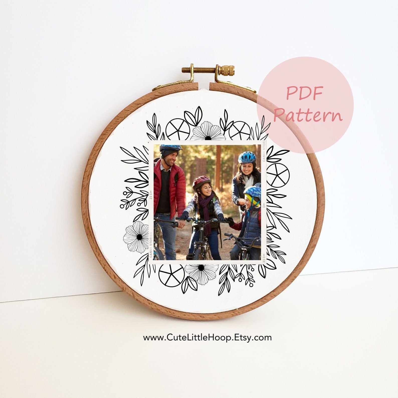 Photo Frame Embroidery Pattern Flower Square Photo Frame Embroidery Pattern, Floral Picture Frame PDF ...