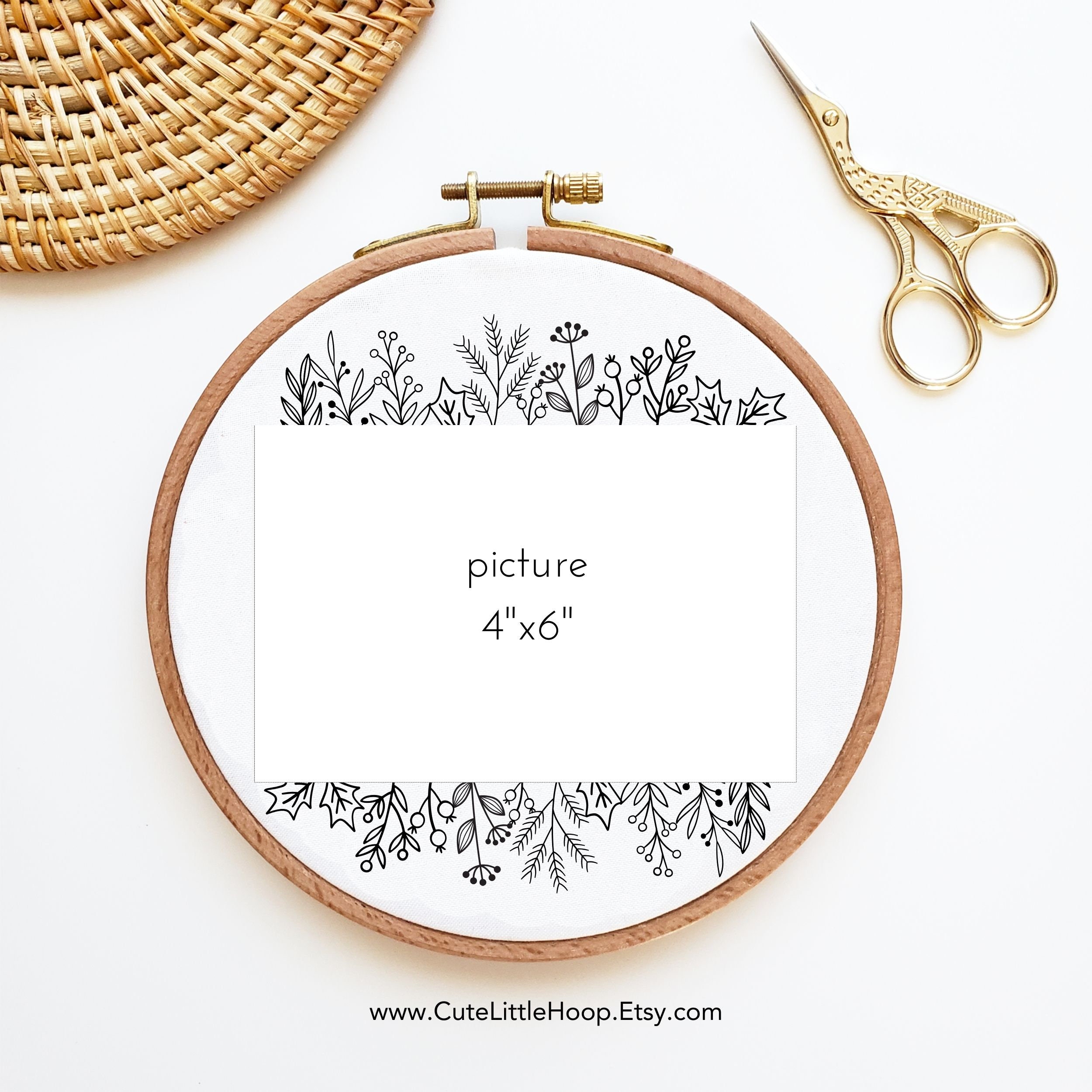 Photo Frame Embroidery Pattern Christmas Photo Frame Embroidery Pattern, Winter Floral Picture Frame ...
