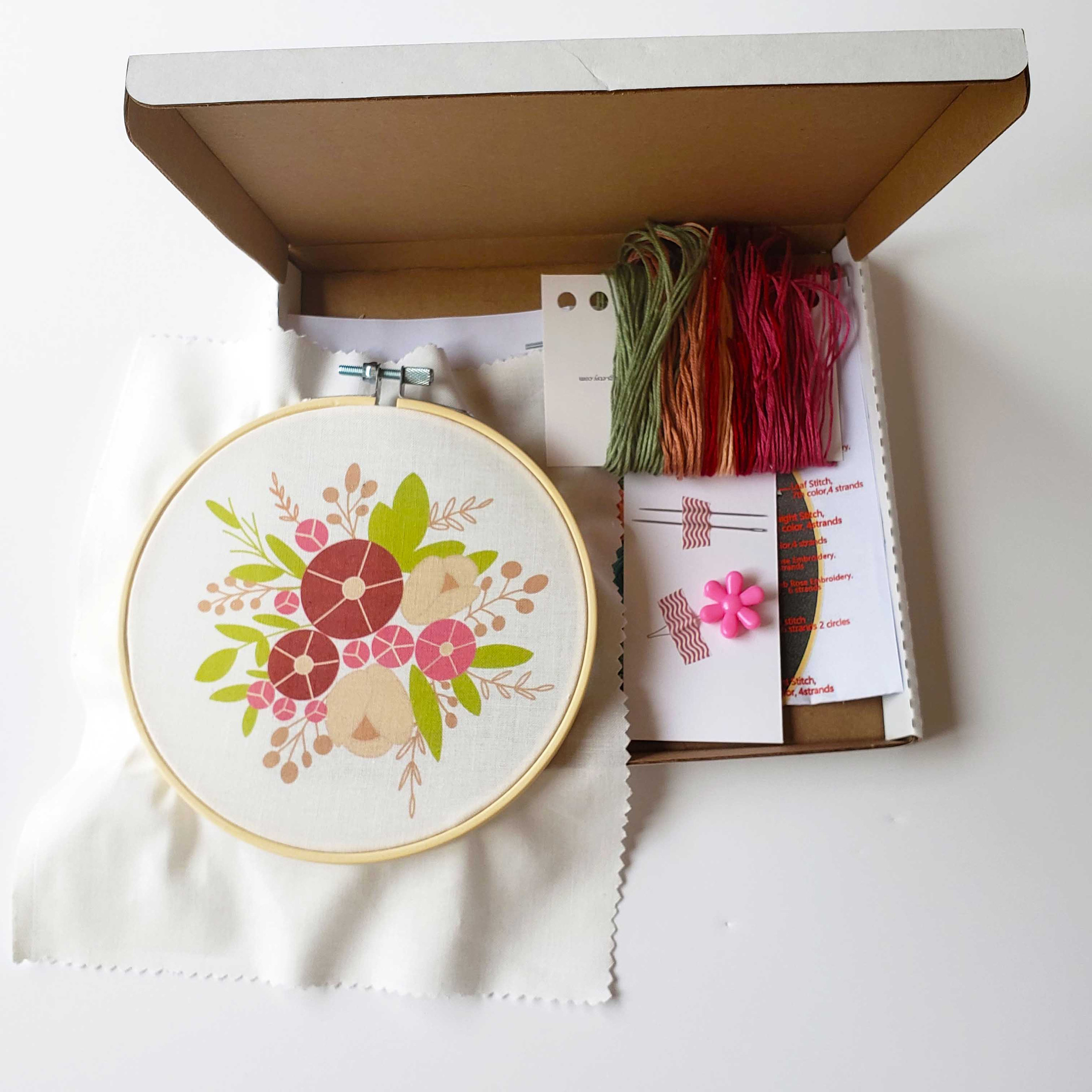 Rose Embroidery Kit Floral Embroidery Kit Needlepoint Kit Etsy