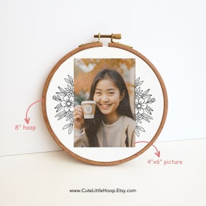 Floral photo frame embroidery pattern, floral picture frame hand embroidery design, digital PDF pattern, needlepoint beginner, DIY gift, 4x6