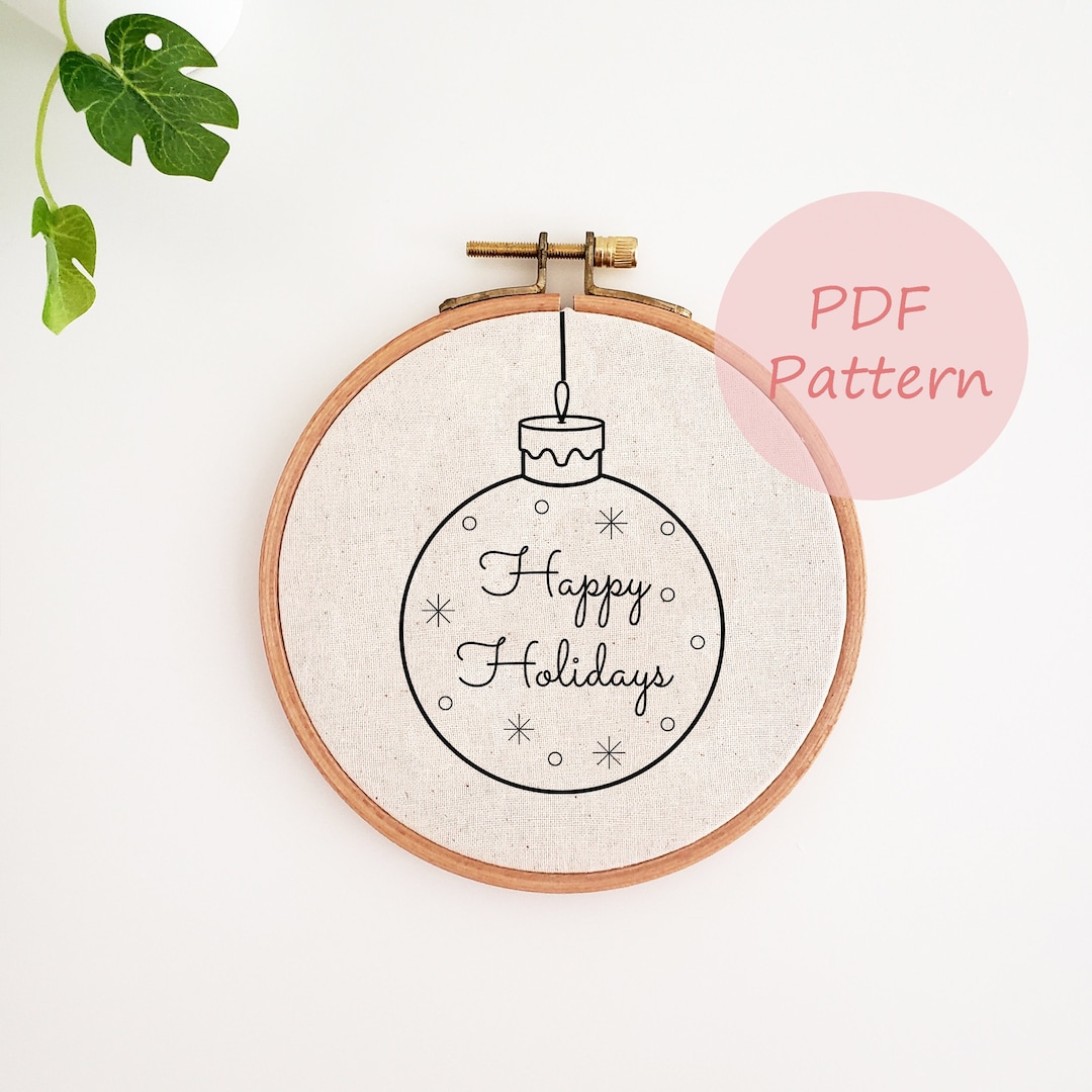 Happy Holidays Ornament Embroidery Pattern, Christmas Ornament Hand ...