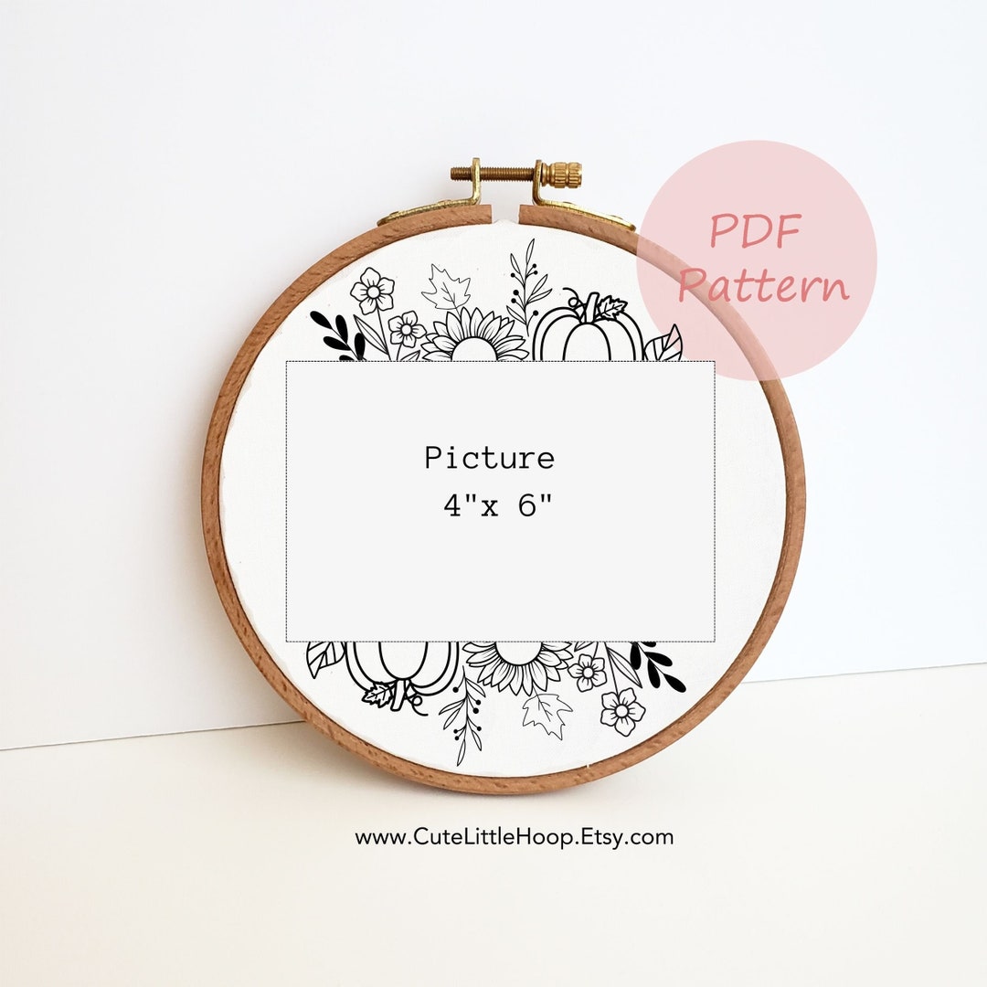 Photo Frame Embroidery Pattern Pumpkin Sunflower Photo Frame Embroidery Pattern, Floral Picture Frame ...