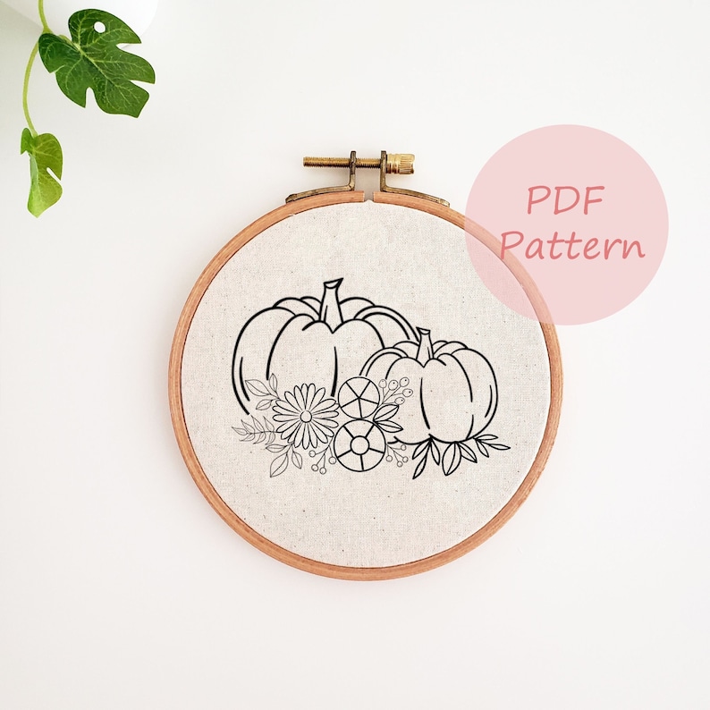 Fall Pumpkin Flower Embroidery Pattern, Printable Embroidery Pattern ...
