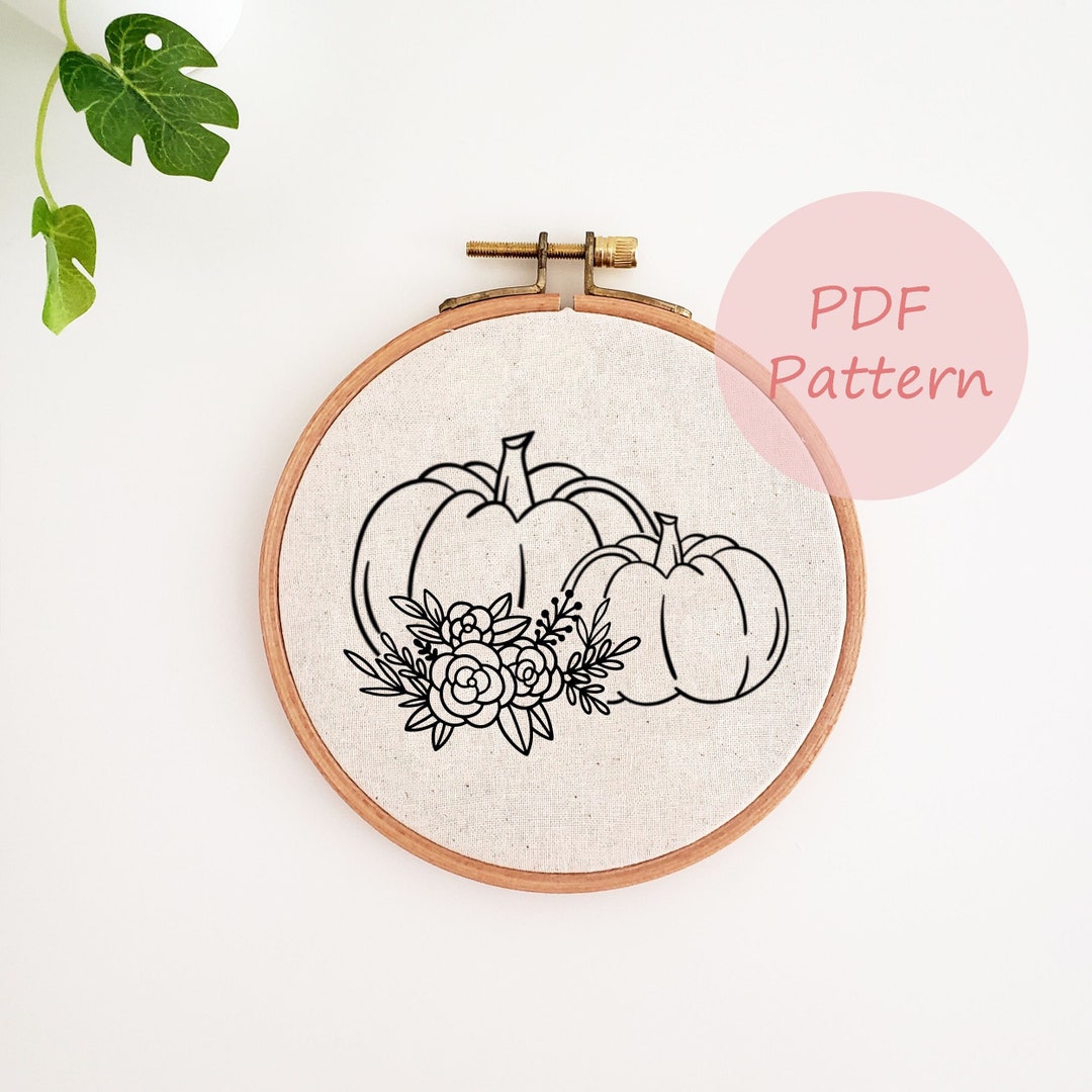 Fall Pumpkin Hand Embroidery Design, Floral Printable Embroidery ...