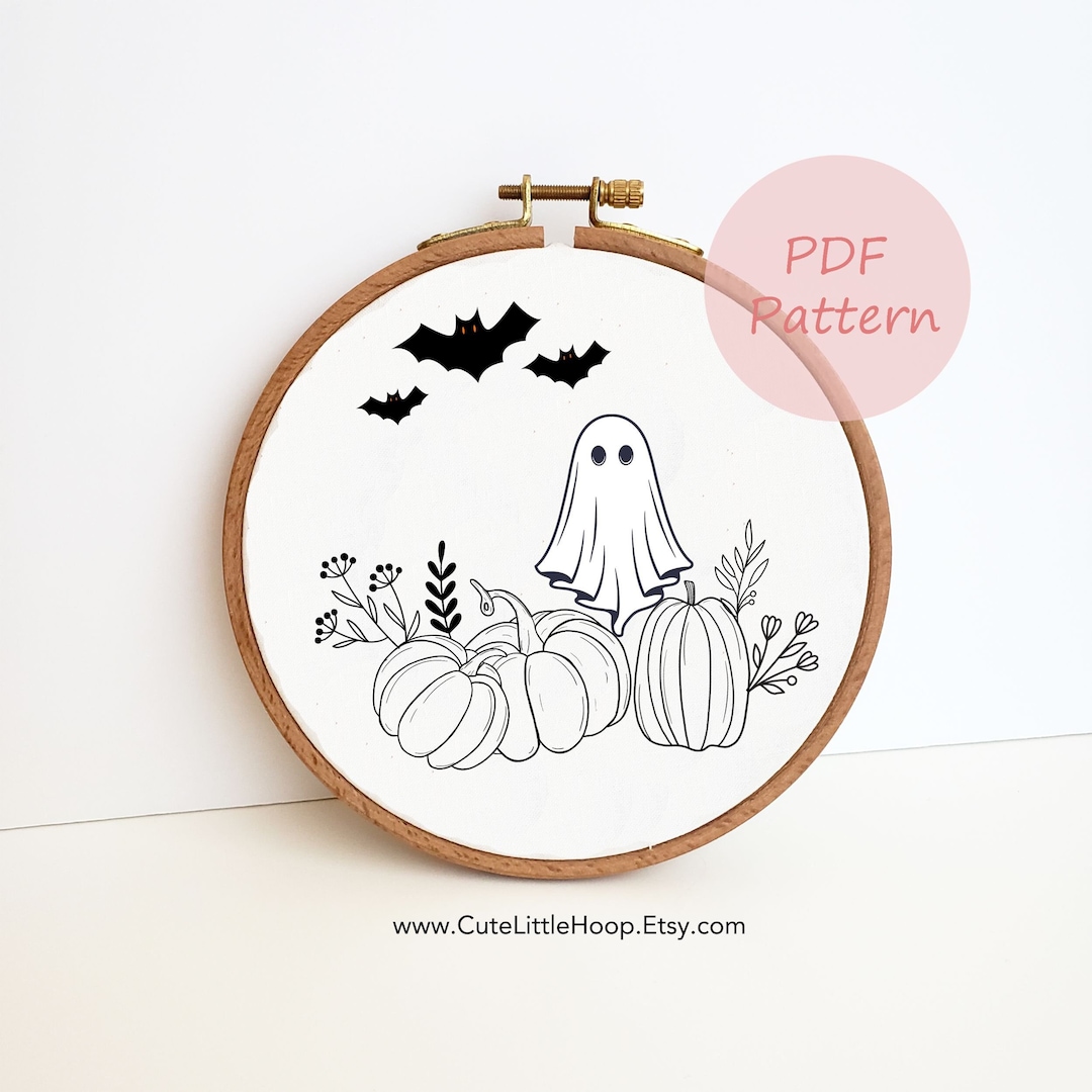 Bat Ghost Pumpkin Embroidery Pattern, Halloween Printable PDF Pattern ...