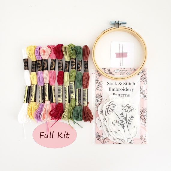 Flower Stick and Stitch Embroidery Kit, Stick on Embroidery