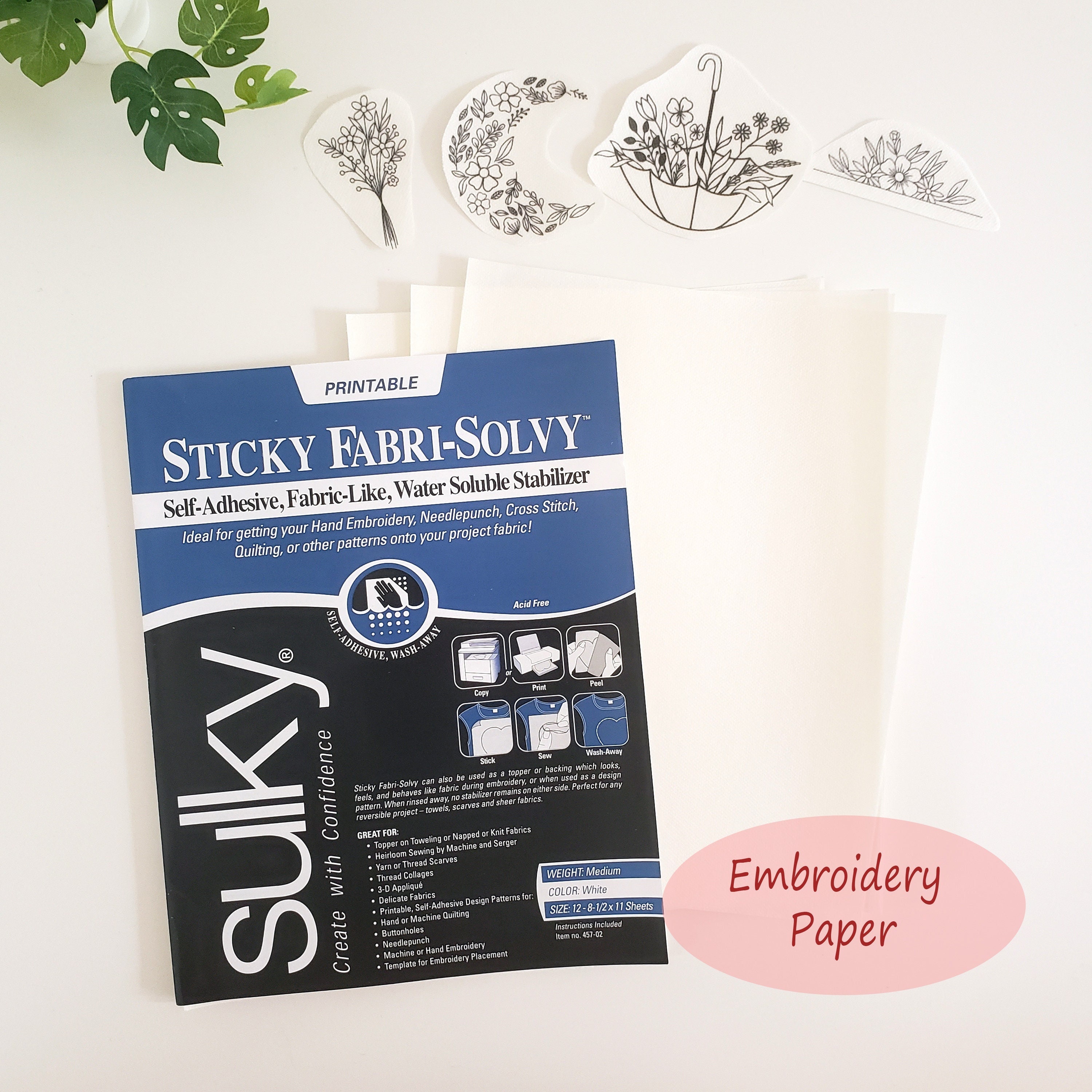 Stick and Stitch Embroidery Paper, Sulky Stabilizer, Stick and