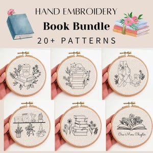 Book embroidery pattern bundle, Book stack embroidery, Book quote embroidery design, Floral book embroidery, Bookworm embroidery PDF, Flower